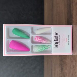 Jofay Fashion Extra Long Press On Nails 24pc Barbie Pink And Green Mani
